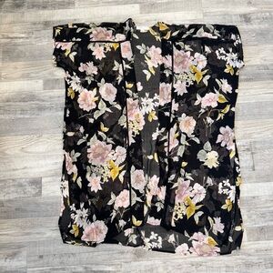 Band of Gypsies Black Floral Sheer Lightweight Kimono Open Front Medium J6